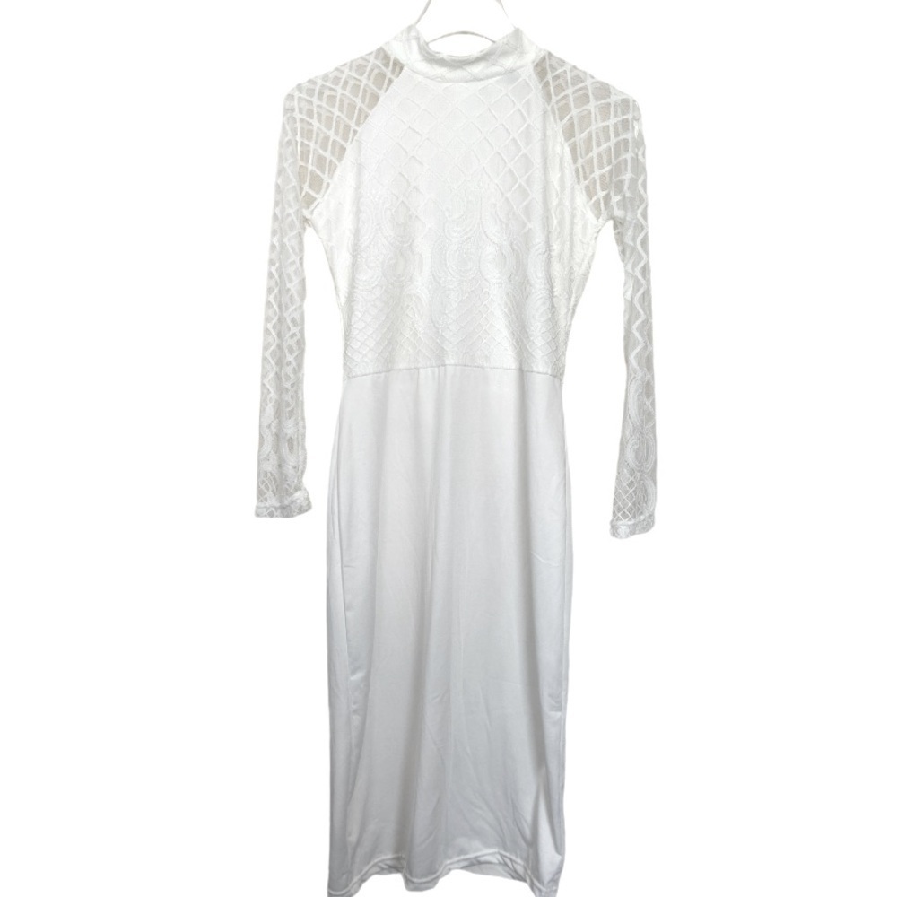 Beautiful White Lace Half Turtle Neck Party/Wedding Dress Size Medium